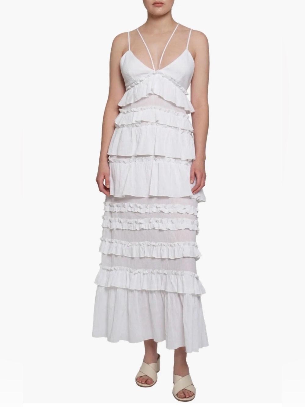White Ruffled Tiered Maxi Dress